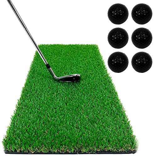 GolfStyle ゴルフマット 20mm ラフ芝 ゴルフ 練習 マット 素振り スイング アイアン アプローチ Rough Turf 練習器具 室内 屋外 人工芝 SBR 30×60cm ラフ 芝生 ゴルフボール Pボール (ブラック)
