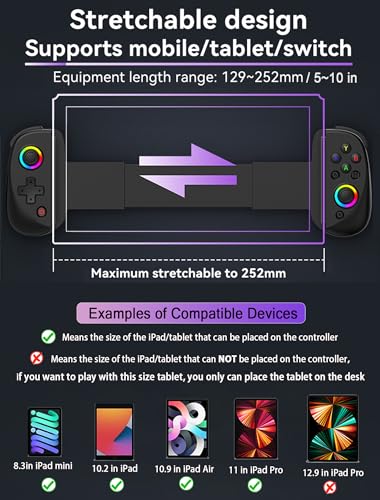 Koiiko Wireless Controller for iPad, Tablet, iPhone/Android/PC/Switch/PS3/PS4 Gamepad Joystick with 7-color RGB lights, Turbo, Supports Mobile Cloud Game, Streaming on PS/Xbox/PC Console, iPhone 17 Controller - Thumbnail 5