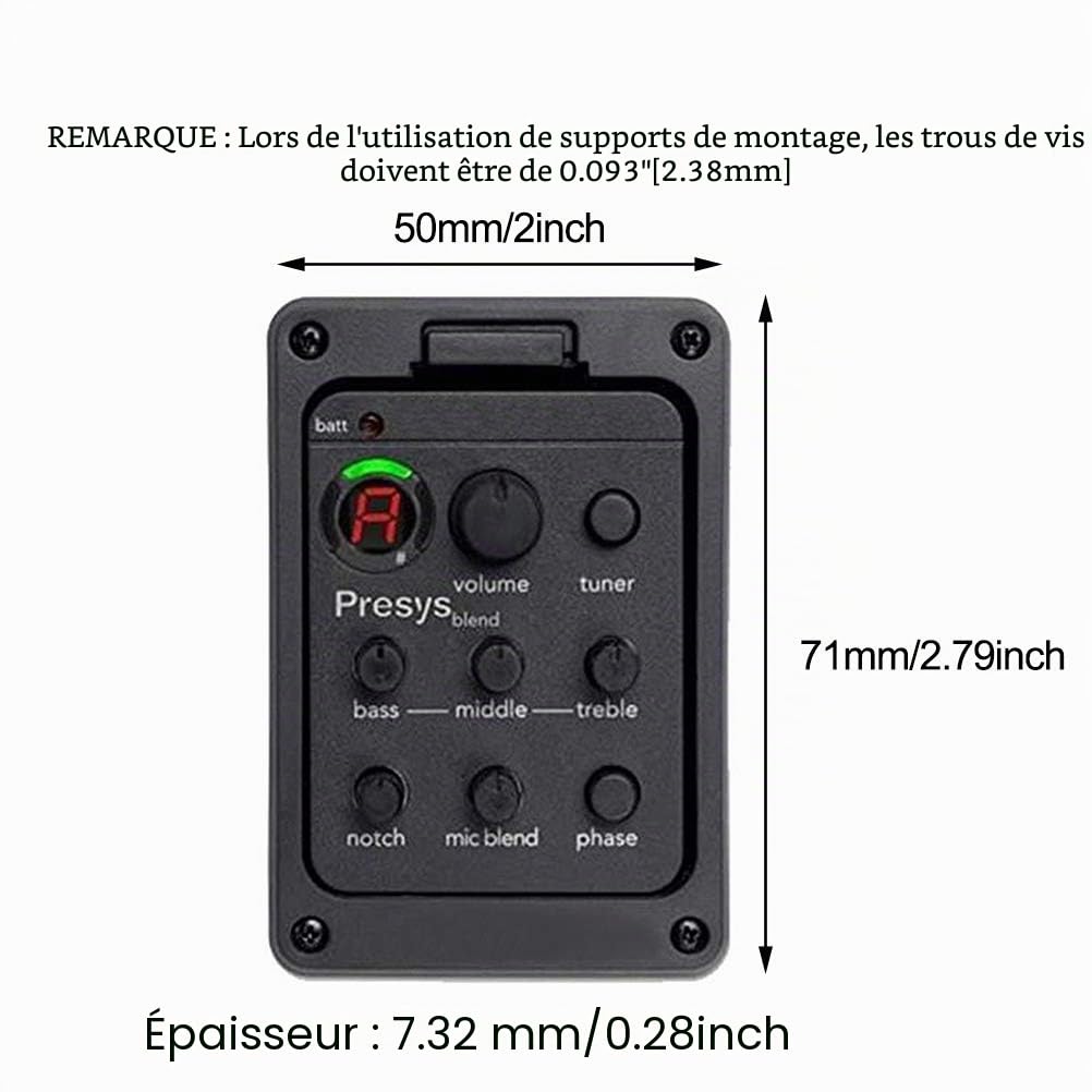 Préampli de guitare - Tuner égaliseur pour guitare électrique - Avec contrôle du volume - Micro piézo - Accessoires de guitare acoustique