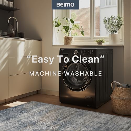 Image of BEIMO Area Rugs 8x10 for Living Room Bedroom, Modern Abstract Machine Washable Rug, Large Soft Low Pile Floor Carpet with Non Slip Backing for Dining Room, Denim Blue /Taupe