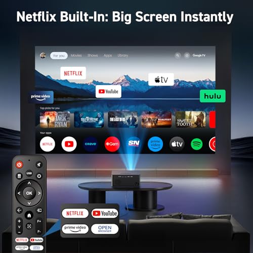 Image of SOPYPOU Smart Projector with WiFi and Bluetooth, Netflix Included, 1080P & 4K Support, Short Throw 1.1:1 for Bedroom, Dorm & Apartment, Dolby Audio, E-Focus, Pre-installed YouTube, Prime Video Apps
