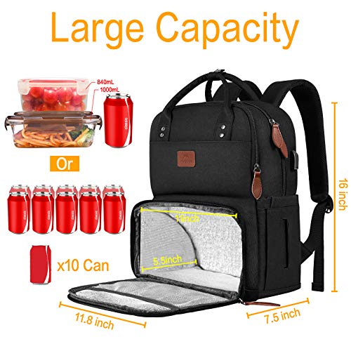 Lunch-Backpack-for-Women-Insulated-Cooler-Backpacks-with-USB-Port-156-inch-College-School-Laptop-Bookbag-Reusable-Water-Resistant-Tote-Food-Bag-for-Work-Beach-Camping-Picnics-Hiking-Womens-Gift