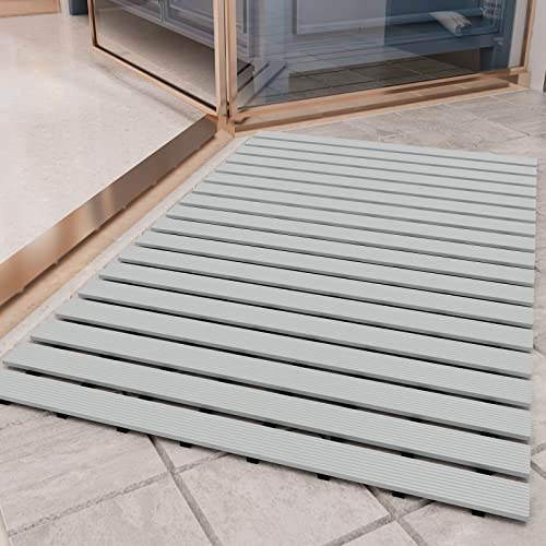 PADOOR Shower-Mat Non Slip, Heavy Duty Bathtub-Mat Curlable Quick Drain Sturdy Bath Tub Mat Without Suction Cups for Indoor Outdoor Use 17x26 Inch Grey 17" x 26" (Rectangular) Grey