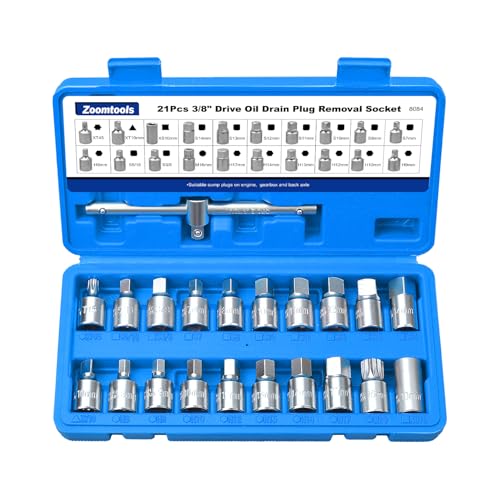 Zoomtools Lot de 21 douilles professionnelles pour bouchon de vidange d'huile, 3/8