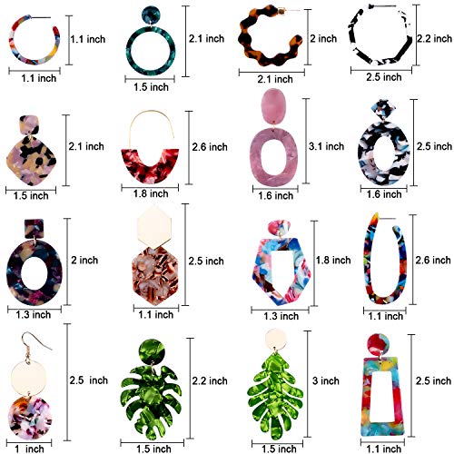 Duufin 28 Pairs Acrylic Earrings Statement Earrings Set Mottled Resin Hoop Earrings Drop Dangle Earring Polygonal Fashion Earrings For Women Girls #TOP1