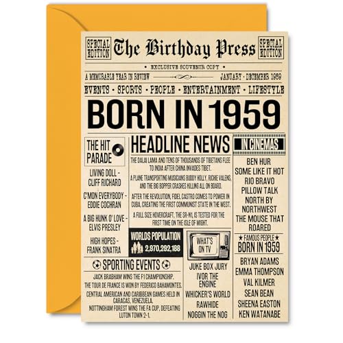 67th Birthday Cards for Women Men - Born In 1959 Newspaper - Happy 67 Birthday Card for Grandma Grandad Nan Vintage Retro Back In 1959, A5 Bday Greeting Cards