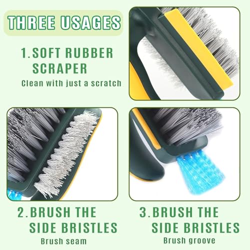 Image of 4-in-1 Grout & Crevice Cleaning Brush with Squeegee - V-Shape Scrub Tool for Bathroom, Corners, Floor, Window, Sink, Kitchen - Multifunctional Gap Cleaner (1 Pack)