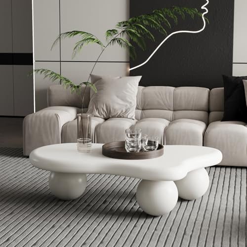 40 Cloud Coffee Table for Living Room Irregular Coffee Table Modern Low Coffee Tables Abstract Faux Stone Cute Center Table with 3 Ball Legs for Small Space Apartment