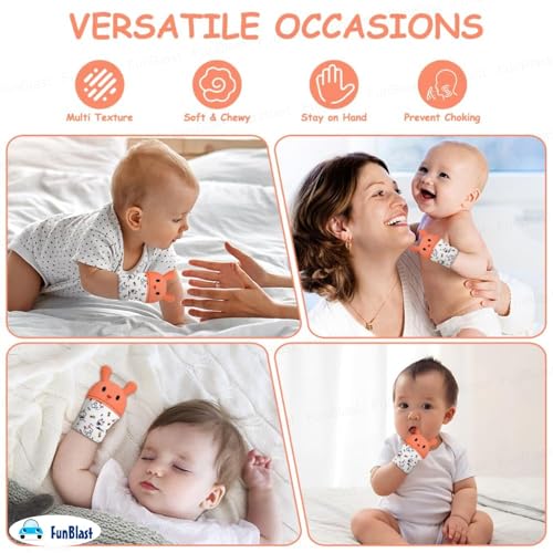 Image of FunBlast Baby Teething Mitten - Soft Silicone Teether Glove for Infants, BPA-Free, Safe & Comfortable Teething Toy for 3+ Months Babies, Toddlers, Infants (Orange-)