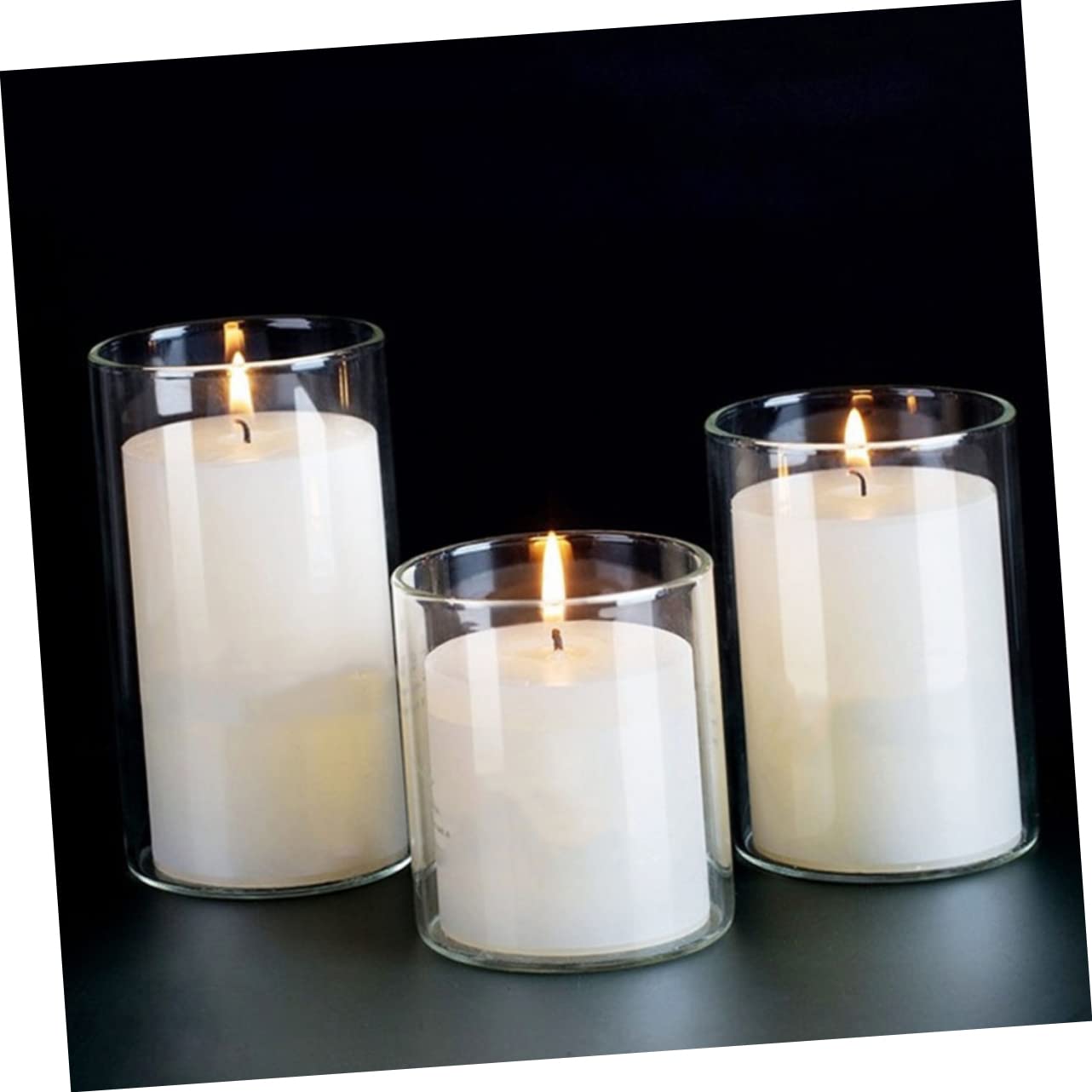 Garneck 3pcs Transparent Glass Candle Holders Simple Style Cylinder Candle Cup Decor for Home Weddings and Banquets Material with Combinations