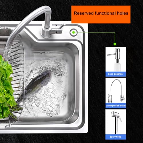 Fregadero de Cocina de Acero Inoxidable con cubeta Profunda, Grifo de Agua fría y estantes de Almacenamiento para Uso en lavandería.