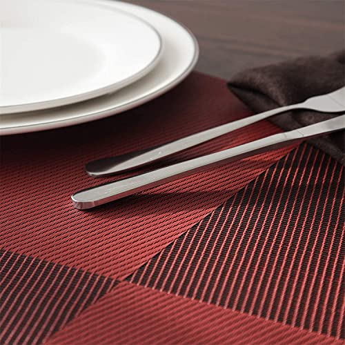 Image of Set of 6 PVC Heat-Stain Resistant Table Placemats Anti-Skid Washable Kitchen Table Mats Non-Slip Double Sided Placemats Easy to Clean Suitable for Dining Table Kitchen 45x30cm (red Brown)