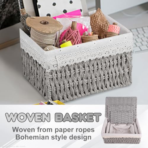 KiKiHong Woven Storage Baskets with Lids 3-Piece Set -Woven Storage Basket Boxes for Home Office, Bathroom & Bedroom | Boho Decor(Grey) - Cosy Home Interiors KiKiHong Woven Storage Baskets with Lids 3-Piece Set -Woven Storage Basket Boxes for Home Office, Bathroom & Bedroom | Boho Decor(Grey) - Image 6
