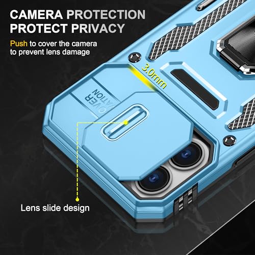 Image of Polycarbonate Slide Camera Cover with Ring Holder Mobile Phone Back Cover for iPhone 16 Plus (Blue)