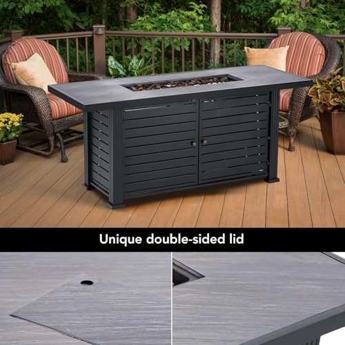 57" Fire Pit Table, 50000BTU Rectangle Propane Fire Table with Cover & Rain Cover, Sturdy Steel and Iron Fence Surface, CSA Safety Certified, Companion for Your Garden (Enlarged Version)