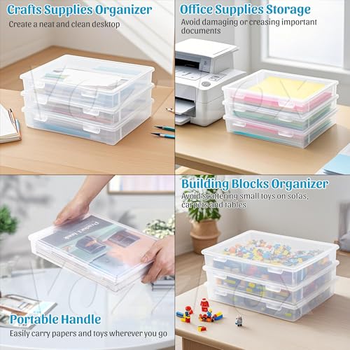 Image of VazzLox A4 Clear File Storage Box (Pack of 2) Premium Plastic Box for Storage Lockable Document Storage Box A4 Paper Storage Boxes Organiser with Lid for Papers File Folders Certificates & Stationery