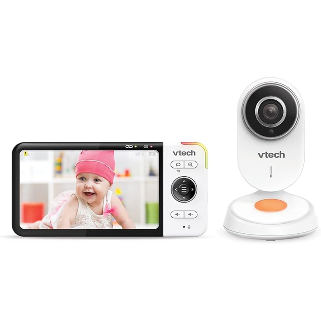 VTech - BM818 - Baby Video Wide View HD - Schermo 5'' Ultra piatto HD -Luce notturna e ninne nanne 720p - Versione IT, Bianco