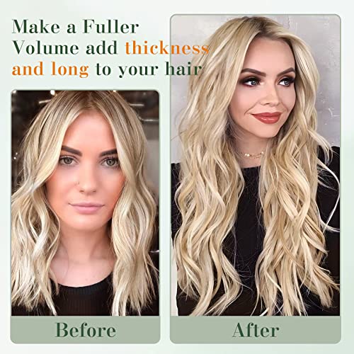 Image of Benehair Clip in Hair Extensions Real Human Hair Ombre Light Ash Brown Mixed Bleach Blonde 10inch Long Straight Remy Brazilian Double Weft