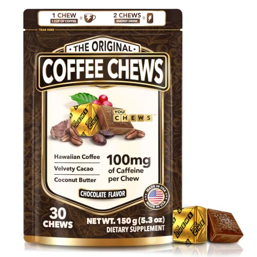 YouChews Coffee Chews - Grab &amp; Go Energy with 100mg per Chew of Clean, Green Caffeine. With Real Organic Ingredients, Low Sugar, Great Bold Taste &amp; Long Lasting Energy Boost (30 Chews Pack)