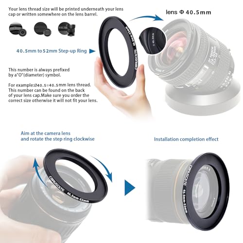 Anillo adaptador de metal de 40,5 mm a 52 mm resistente para filtros y objetivos 4
