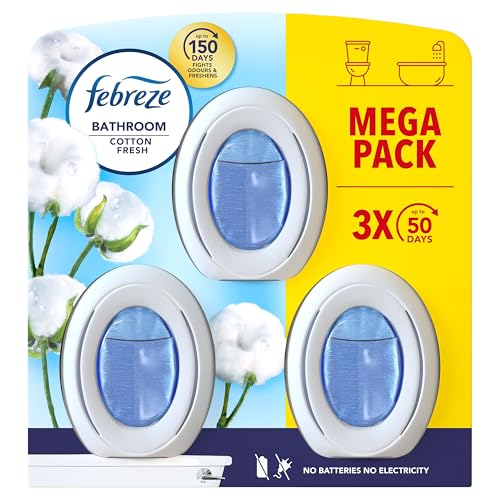 Febreze Bathroom Continuous Air Freshener Cotton Fresh 3 Unit Fights Odour and Freshens