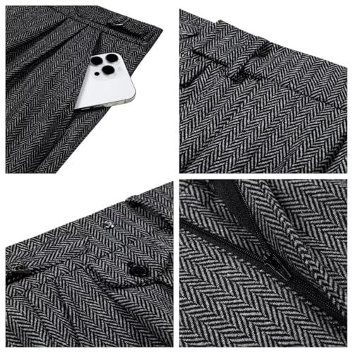 Image of Men's Herringbone Tweed Dress Pants Regular Fit Vintage Wool Trousers