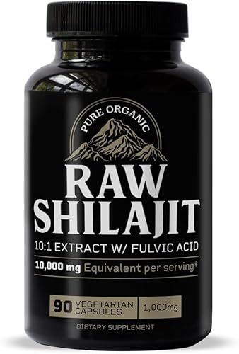 Cápsulas de Shilajit crudo para hombres  10,000 mg de Shilajit puro del Himalaya con ácido fúlvico y minerales traza  Energía natural, enfoque y