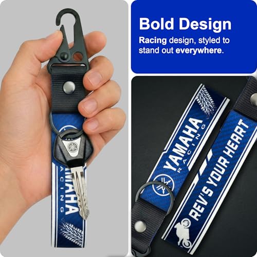 Image of SnapStrap MotoLink Carabiner Keychain Compatible with Yamaha Bike Strong Heavy-Duty Metal Clip with Fabric Key Ring Bike Accessory (Racing Blue)