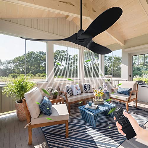 Wlluio 70 Inch Large Black Outdoor Ceiling Fans For Patios, Large Air Volume Outdoor Indoor Wood Ceiling Fan With Remote Control, 6 Speed Silent Industrial Propeller Ceiling Fan, Reversible Dc Motor #TOP2