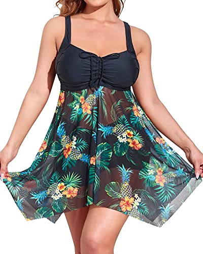 Image of Daci Plus Size Two Piece Swim Dress with Shorts for Women Mesh Swimsuits Flowy Bathing Suits