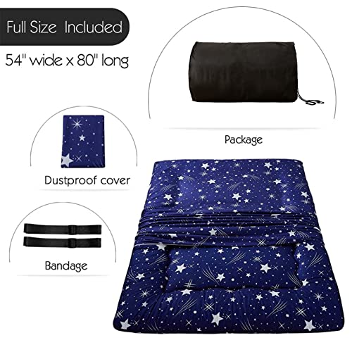 Image of MAXYOYO Navy Starry Sky Japanese Futon Mattress, Tatami Floor Mat, Portable Camping Sleeping Pad, Foldable Roll Up Lounger Full Size with Mattress Protector Cover