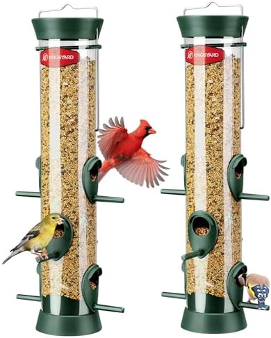 tube bird feeders for small birds that will transform your backyard 7 Kingsyard 2 Pack Tube Bird Feeder for Outdoors Hanging, Removable Base and Perch, 6 Feeding Ports - Easy to Clean, Premium Hard Plastic, Attracting for Finches Cardinals (Green)