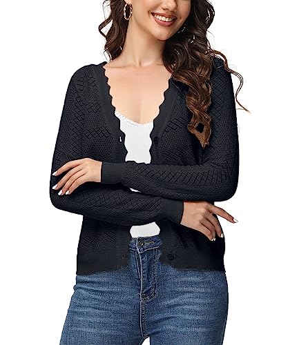 Image of Womens Cropped Cardigan Long Sleeve Button Down V Neck Sweater Open Front Lightweight Shrug for Dresses Tops