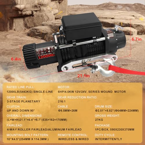 Winch eléctrico 12000 lb motor 12V control remoto miniatura 5