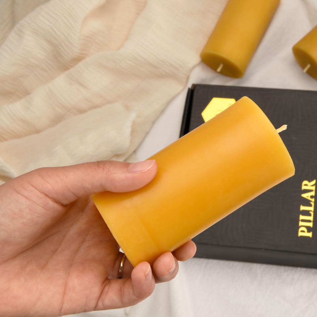 3 Pack Natural Beeswax Pillar Candle 2x4 inch, Smokeless and Long Lasting (22-27 Hours) Pure Beeswax Candle, Natural Unscented, Yellow