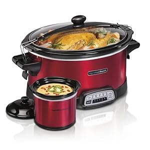 Hamilton Beach Stay or Go Programmable Slow Cooker with Party Dipper, 7 Quart Capacity, Removable Crock, Stainless Steel (Stainless Steel Red)