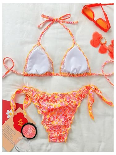 COZYEASE Women's 2 Piece Bikini Sets Floral Boho Halter Triangle Bathing Suit Tie Side Cheeky Swimsuits2