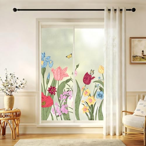Película adhesiva translúcida para ventana con flores silvestres miniatura 4