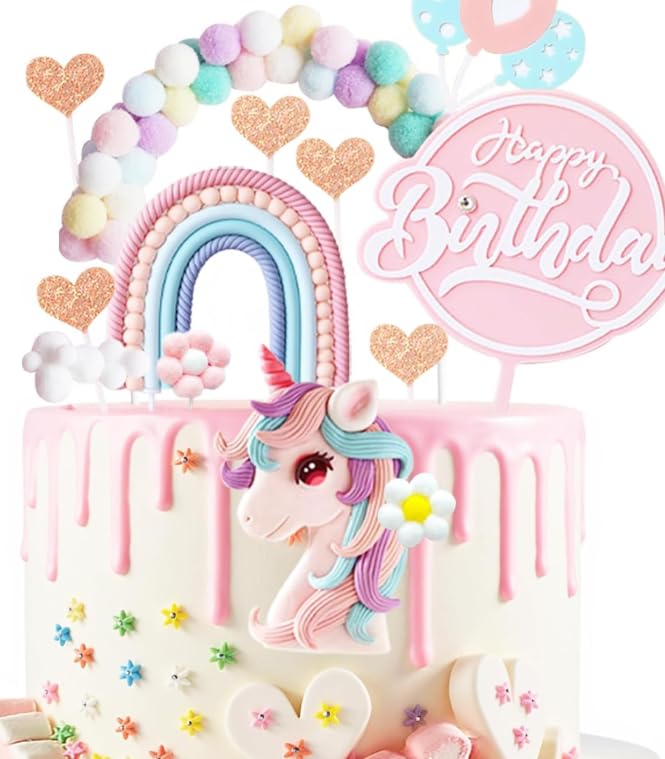Unicorn Cake Toppers Set 30PCS Rainbow Smiling Angel Cake Toppers Reusable Cake Decorations for Birthday Baby Shower Christmas Party