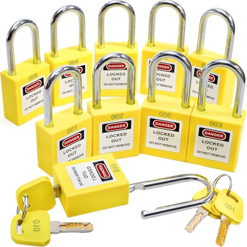 WUWEOT 10 Pack Lockout Tagout Locks Keyed Different Loto Locks Yellow Electrical Lock Out Tag Out Padlocks with 2 Keys Per Lock for Lockout Tag Out Stations and Devices (OSHA Compliant)
