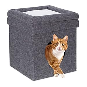Relaxdays Casetta per Gatti: Pouf, Cuccia Pieghevole con Coperchio, Grigio/Bianco, 43x39x39 cm
