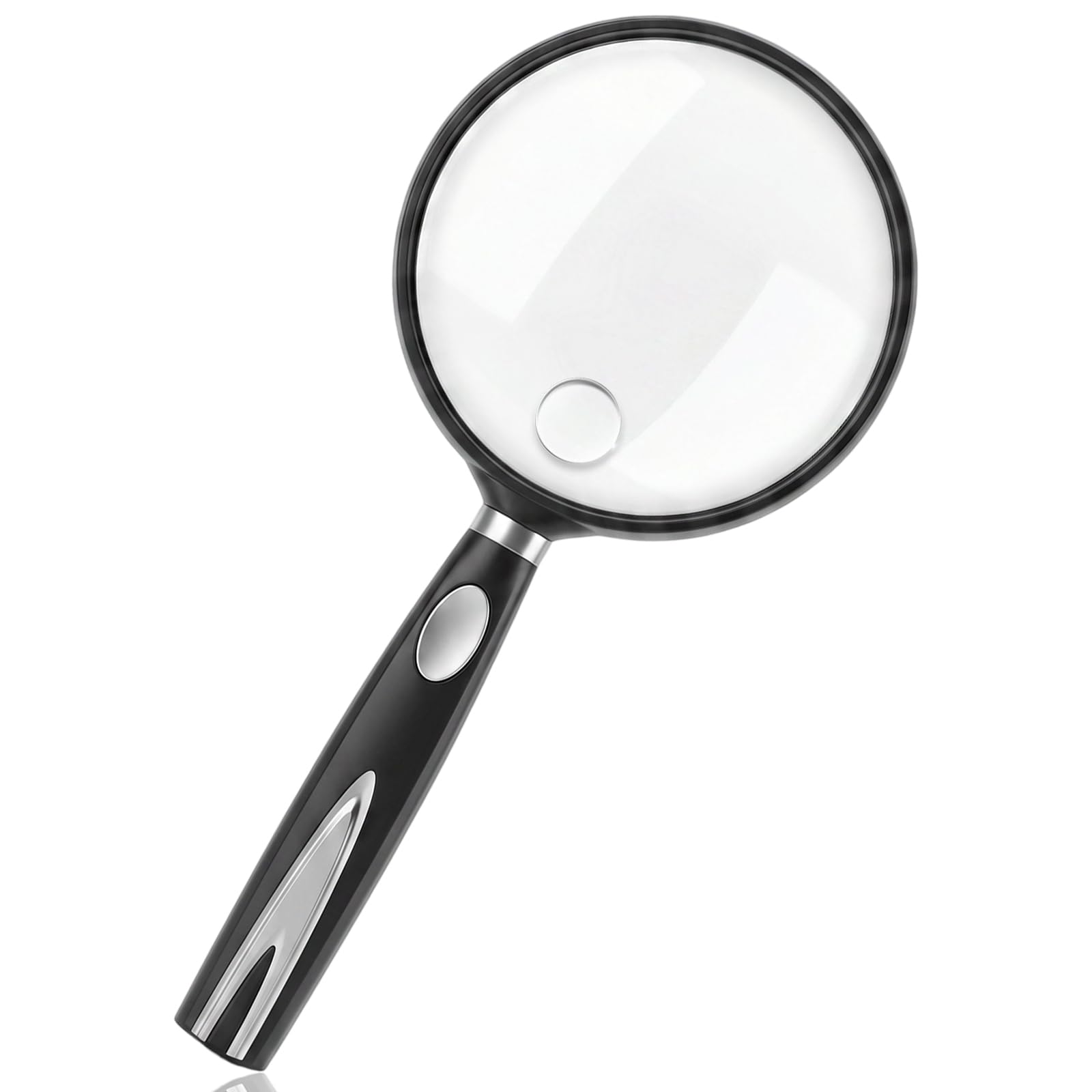 Magnifying Glass 10X, Large Handheld Magnifying Glass with Non-slip Handle for Reading, Nature Exploration & Hobby Observation (Black)