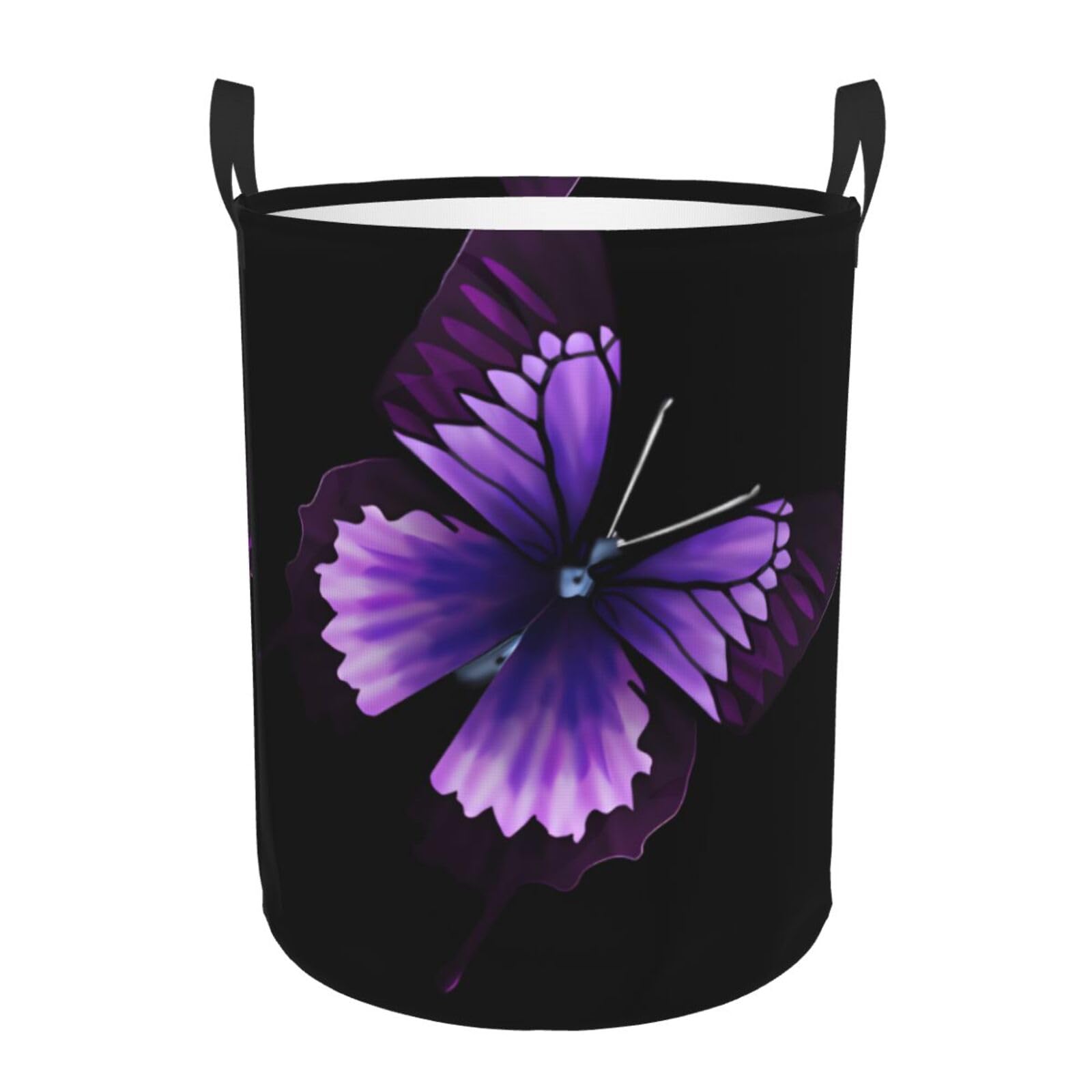 S Circular Hamper – Collapsible Purple Butterfly Print Laundry Basket