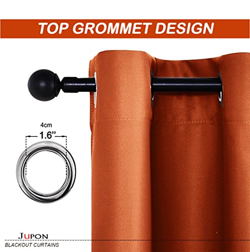 Image of JUPON Energy Saving Blackout Silk Curtains for Bedroom with 3 Layers Weaving Technology, (W 54 inch X 108 inch L - Rust)