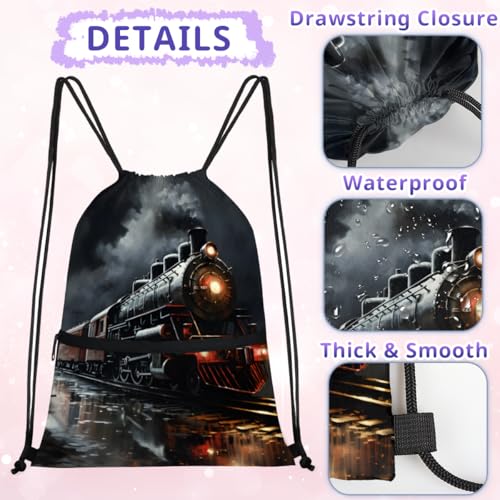 Train Night Drawstring Bag Drawstring Backpack Waterproof Smooth Sport Draw String Back Bag Gym Camping Beach Bag for Men Women3