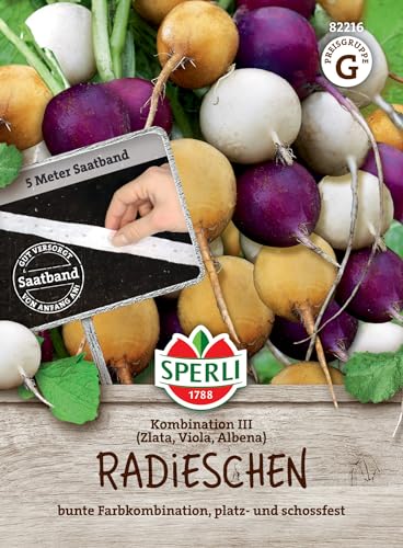 Sperli Radieschen Kombination 3 | Zlata, Viola, Albena | 5m Saatband für rund 250 Radieschen Samen