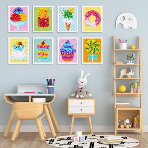 Image of Lonfliness 8PCS Poke Craft Kit Dessert Cake No-Mess Fabric Sewing Art Puzzle Puncture Painting Ice Cream Donut Gift Creative Activity Game Birthday Party Favors
