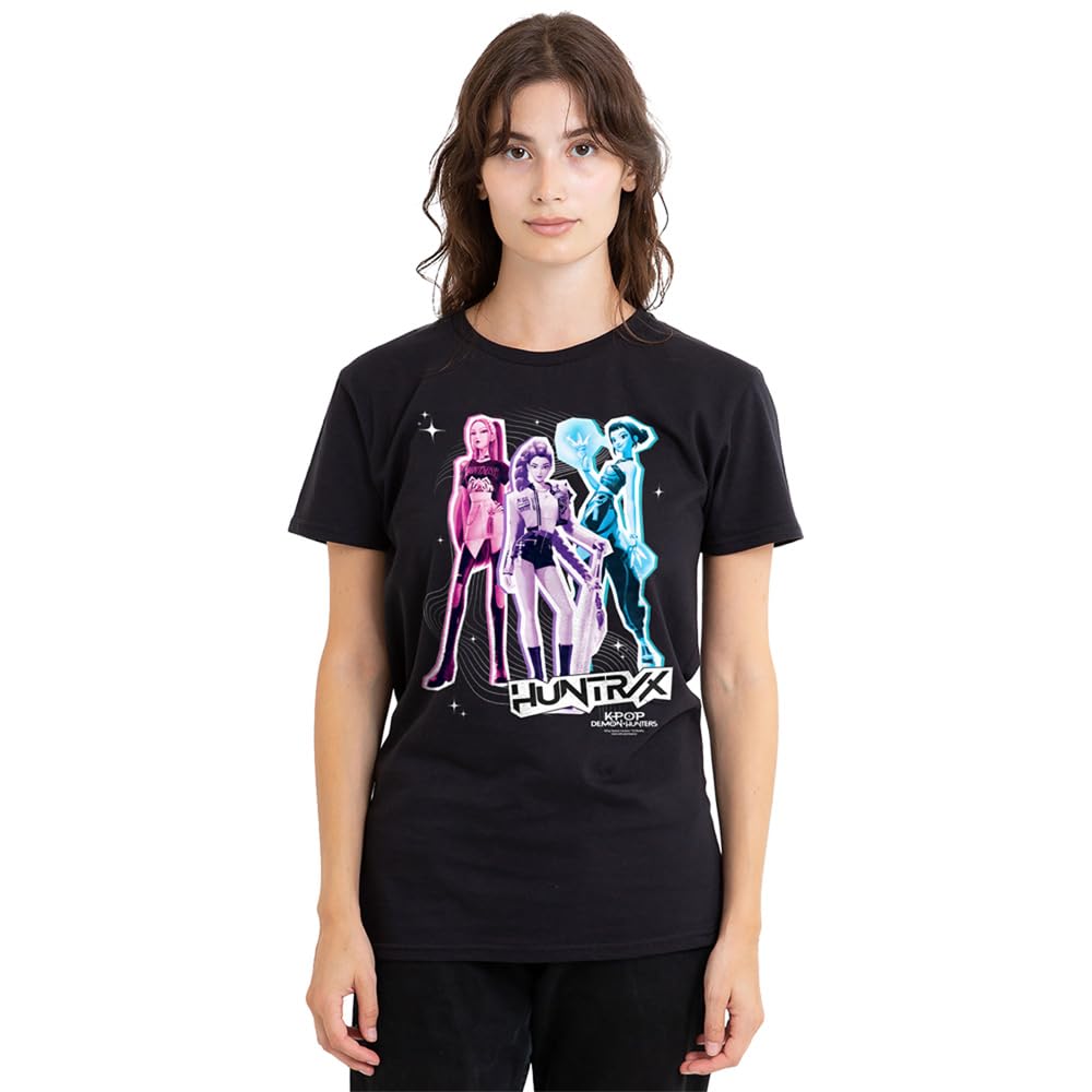Kpop Demon Hunters Huntrix Scrapbook Homage Ladies T Shirt, Black, XX-Large
