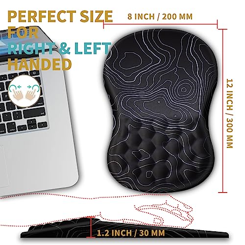 Hokafenle Ergonomic Mouse Pad Wrist Support With Massage Design, Wrist Rest Pain Relief Mousepad With Memory Foam&Non-Slip Pu Base, Mouse Pads For Wireless Mouse & Desk (12X8 Inch,Topographic Contour) #TOP3