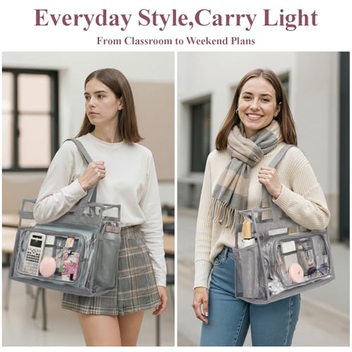 Image of PACKISM Clear Tote Bag for School - Large Heavy Duty Clear Tote for Girls | See Through PVC, Wide Zipper Opening, Front Pocket Keeps Essentials Visible for Students, Class, Work, Daily Carry, Age 12+